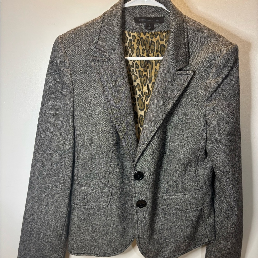 Express Charcoal Blazer with Animal Print Lining